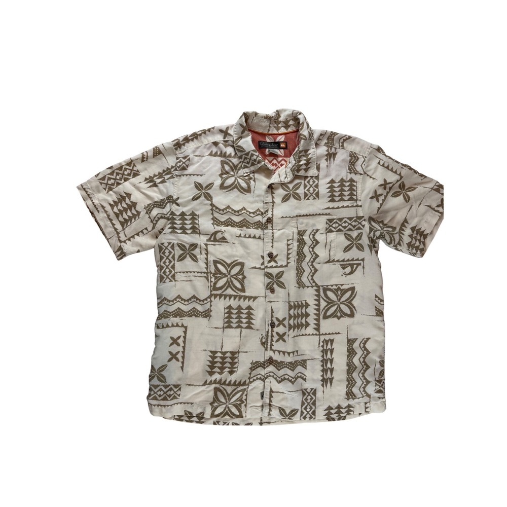 Quiksilver Waterman‎ Collection Mens XL Tribal Geometric Button Down Shirt Cream